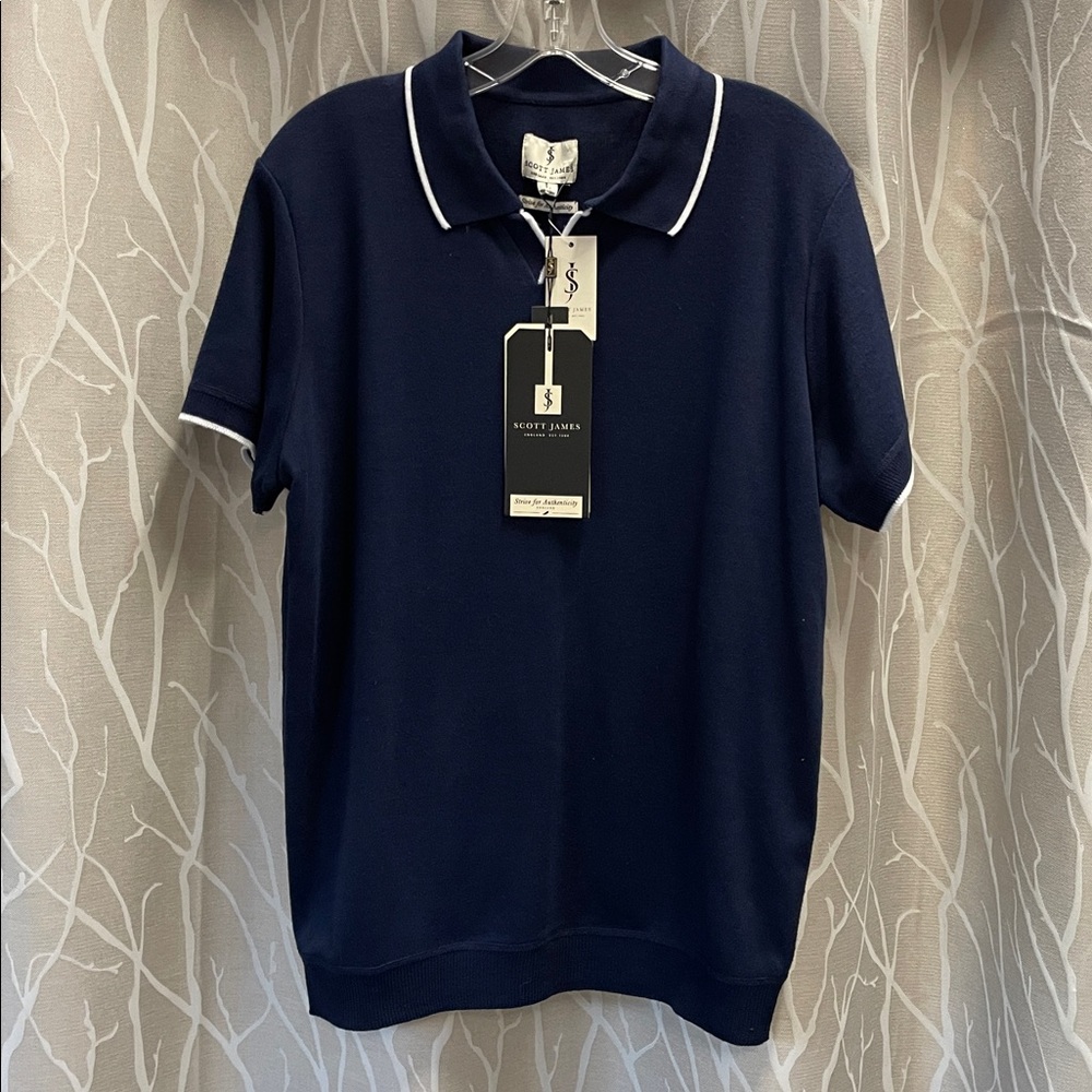 Scott James Navy & White Polo Shirt Size L NWT